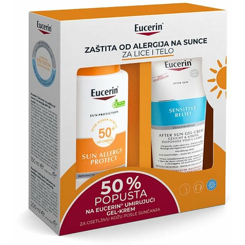 EUCERIN® box gel-krem za zaštitu od sunca i od alergija spf50 150ml + umirujući gel-krem za osetljivu kožu posle sunčanja 200ml Cene