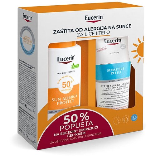 EUCERIN® box gel-krem za zaštitu od sunca i od alergija spf50 150ml + umirujući gel-krem za osetljivu kožu posle sunčanja 200ml Cene