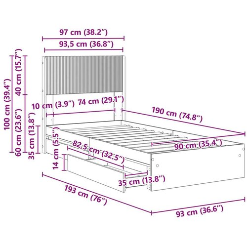  Okvir za krevet s pohranom i uzglavljem 3 pcs Cene