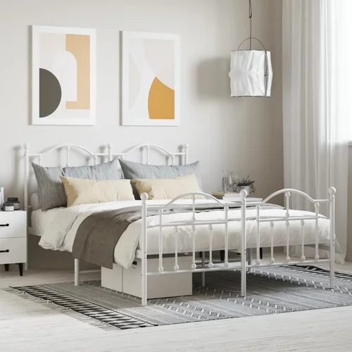 vidaXL Kovinski posteljni okvir z vzglavjem in vznožjem bel 150x200 cm