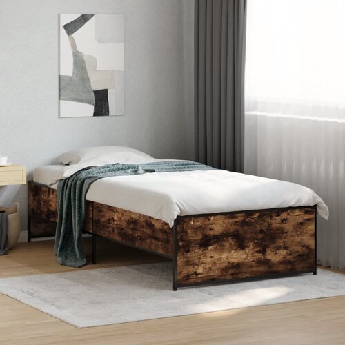 Maison Chic Posteljni okvir - Enojna postelja - Postelja za odrasle dimljeni hrast 100x200 cm inž. les in kovina-J8560, (21762829) Slike