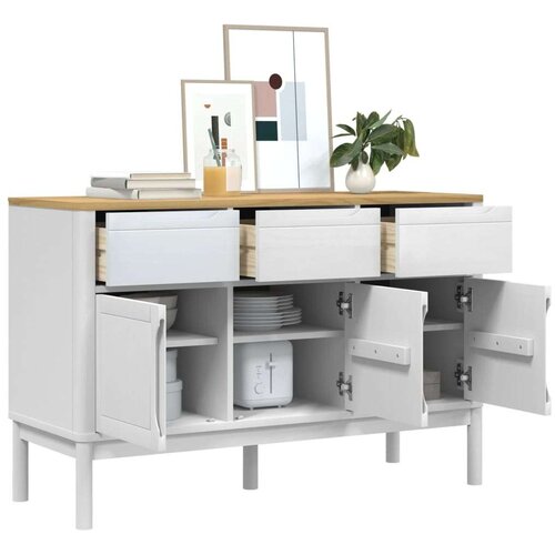 VidaXL Komoda FLORO bijela 114 x 43 x 74 cm od masivne borovine Slike
