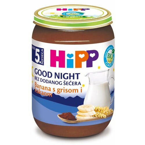 Hipp bio mlečna kašica za laku noć banana sa grizom i kakaom 190gr 92544 Slike