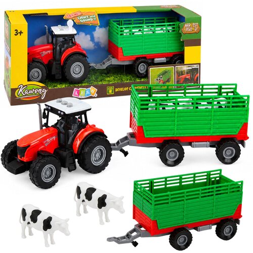  Tractor with Trailer for Transporting Animals Cow Figures Lights Sounds 4 pcs. Cene