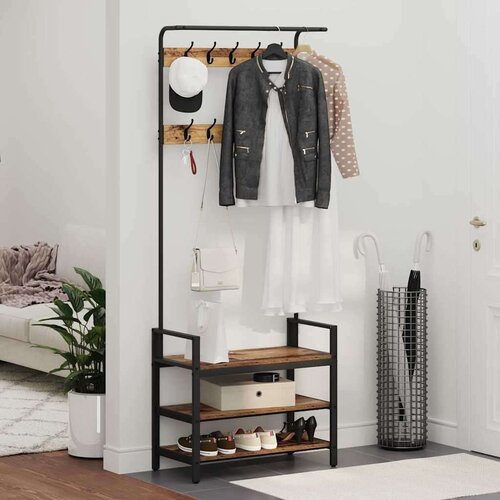 VidaXL Obe&amp;scaron;alnik za pla&amp;scaron;če Star les 75 x 34 x 184 cm Konstruiran les Slike