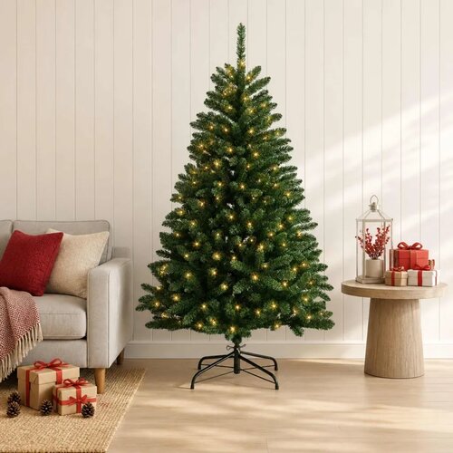  Umjetno božićno drvce s nogom 150 cm 150 LED lampica - Srednje zelena &Oslash; 80 x 150 cm s 150 LED dioda Cijene