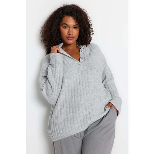 Trendyol Curve Plus Size Sweater - Gray - Relaxed fit Slike