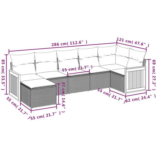 VidaXL 7-dijelni set vrtnih sofa od poliratana s jastucima bež Slike