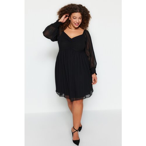 Trendyol Curve Black Plain A-line Mini Woven Plus Size Dress Slike
