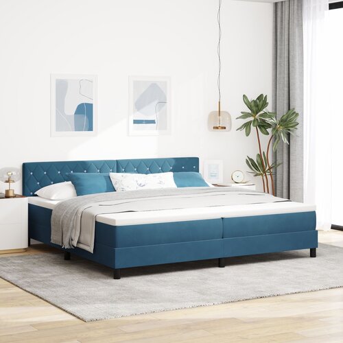 VidaXL Postelja s vzmetnico Temno modra 200x200 cm Žamet Slike