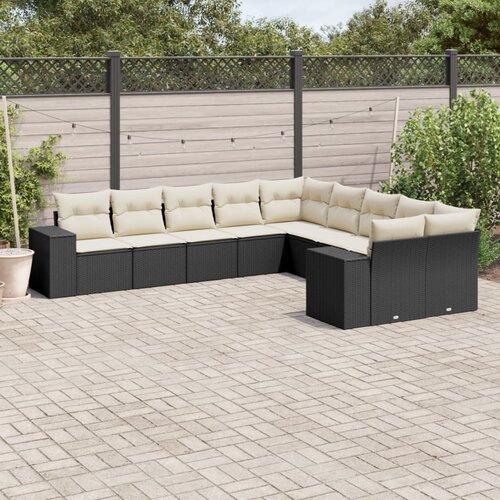  10-dijelni set vrtnih sofa s jastucima crni od poliratana Cijene