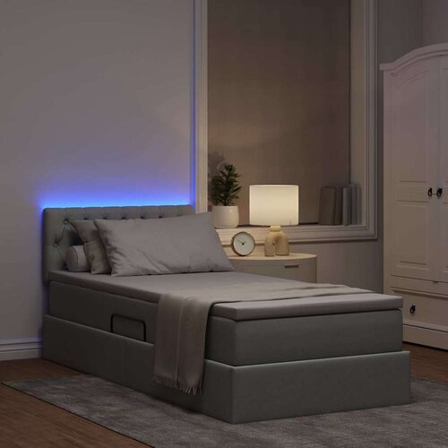  Krevet s prostorom za pohranu s LED-om Svijetlo siva tkanina Slike