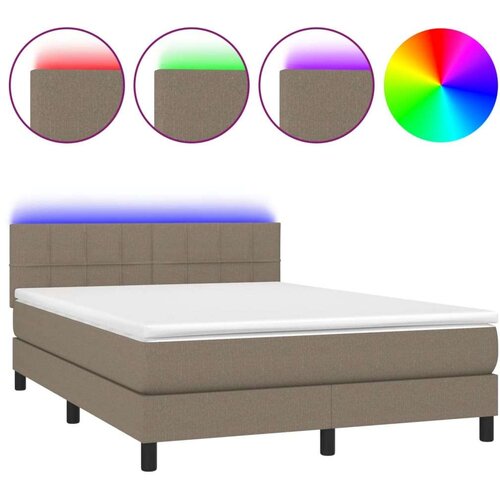  Box spring s madracem LED smeđesivi 140x190 cm tkanina Slike
