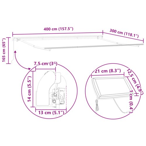 vidaXL Ročna Retraktibilna Tenda z LED bela 400x350 cm, Zamenjava tenda za okvir 4x3.5 m bela Cene
