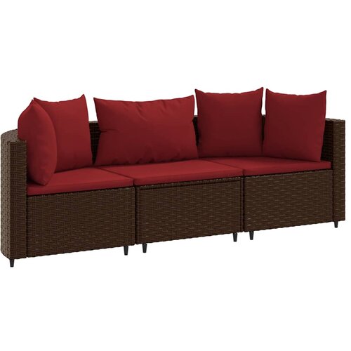  3-dijelni set vrtnih sofa s jastucima smeđi od poliratana Slike