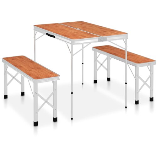 vidaXL Zložljiva kamping miza z 2 klopema aluminij rjave barve Cene