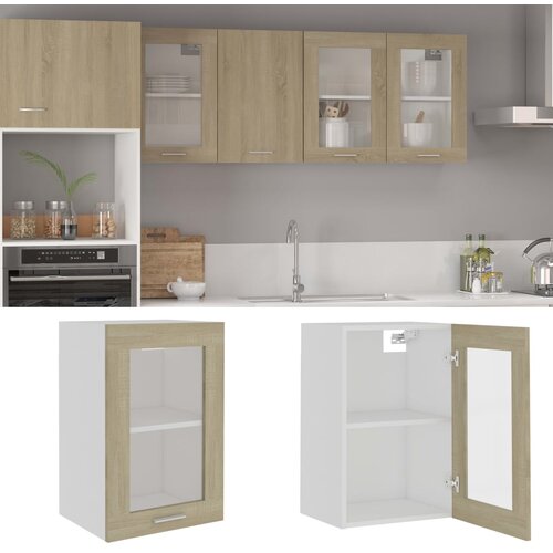 VidaXL Viseča steklena omarica sonoma hrast 40x31x60 cm iverna plo&amp;scaron;ča Slike