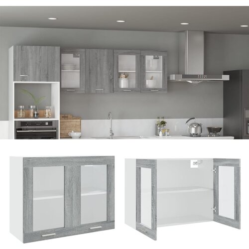 vidaXL Steklena viseča omarica siva sonoma 80x31x60 cm konstruiran les Cene