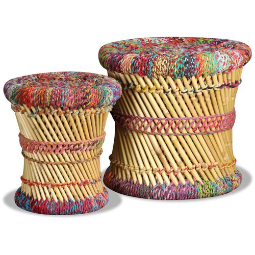  Stolci od bambusa sa chindi detaljima 2 kom vi&amp;scaron;ebojni Slike