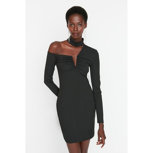 Trendyol Black Asymmetrical Collar Detailed Dress Slike