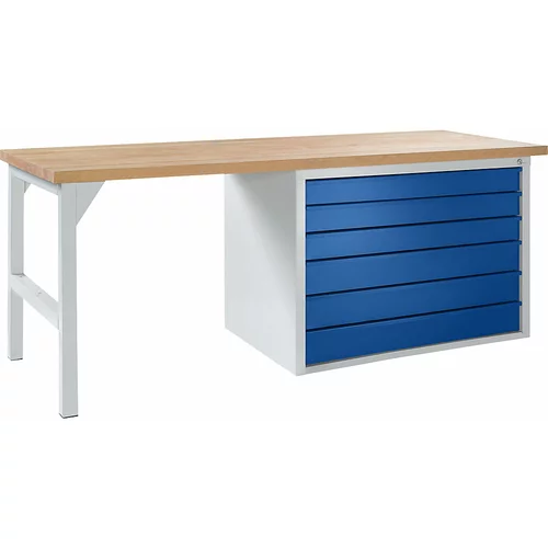 Modulna delovna miza, 6 velikih predalov, širina 2000 mm, modre barve