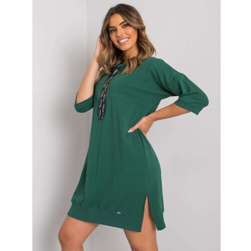 Fashion Hunters dark green cotton dress with a zipper Slike
