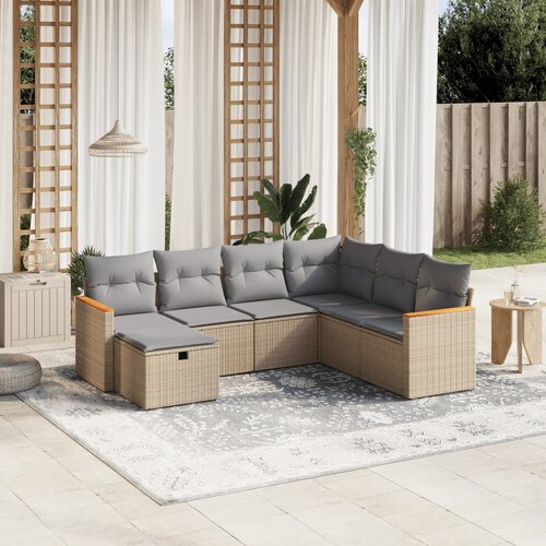  7-dijelni set vrtnih sofa s jastucima bež od poliratana Slike