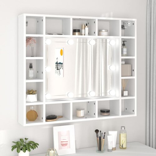 vidaXL Omarica z ogledalom in LED lučkami bela 91x15x76,5 cm Cene
