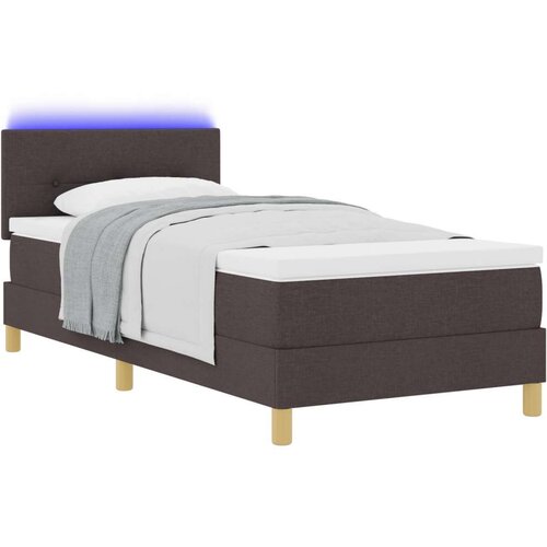  Krevet s podnicom s madracem i LED svjetlom Tamnosmeđi 90x190 cm Tkanina Slike