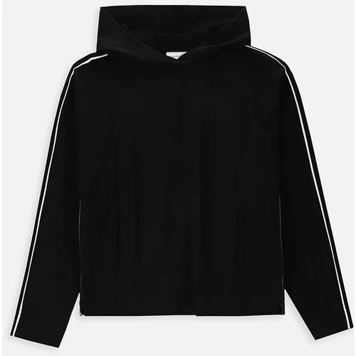 Coccodrillo Otroški bombažen pulover črna barva, s kapuco