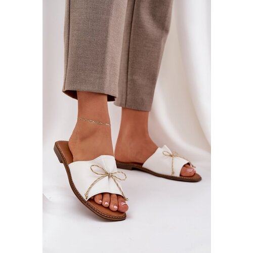 PS1 Flat Sole Slippers With Decorative Bow White Deonelis Slike