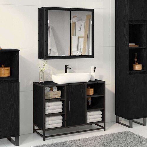 VidaXL set namje&amp;scaron;taja za kupaonicu 2 pcs crni hrast 80 x 33 x 60 cm Slike