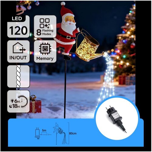  Aigostar-LED Spolja&amp;scaron;nja božićna dekoracija 120xLED/8 funkcija 80 cm IP44 Santa/hladna bela Slike