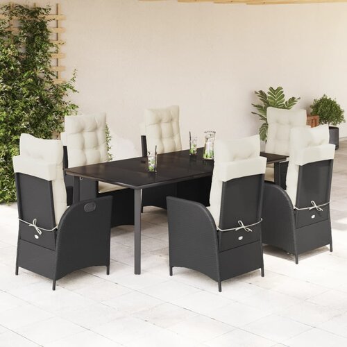 VidaXL Vrtna garnitura - 6-dijelni vrtni blagovaonski set s jastucima crni od poliratana Crna 200 x 100 x 74 cm bez podignute noge 6 Slike