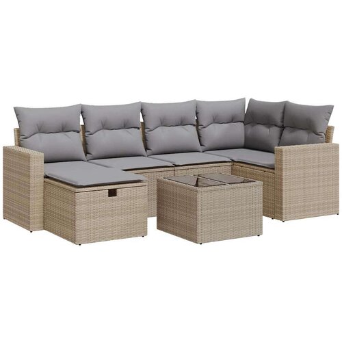 VidaXL 7-dijelni set vrtnih sofa od poliratana s jastucima bež Slike