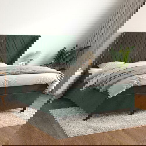  The Living Store Box spring postelja z vzmetnico temno zelena 140x200 cm žamet - Box Spring Postelja, (21458231) Slike
