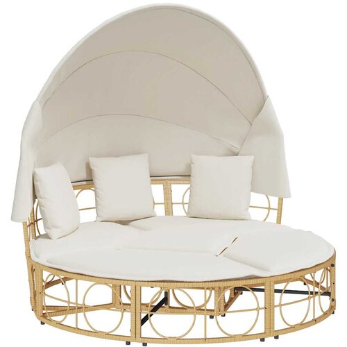 vidaXL Zunanja lounge postelja z baldahinom in blazinami Poly Rattan, (21828971) Cene