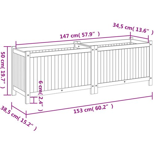  Vrtna sadilica s oblogom 153x38,5x50cm od masivnog drva bagrema Slike