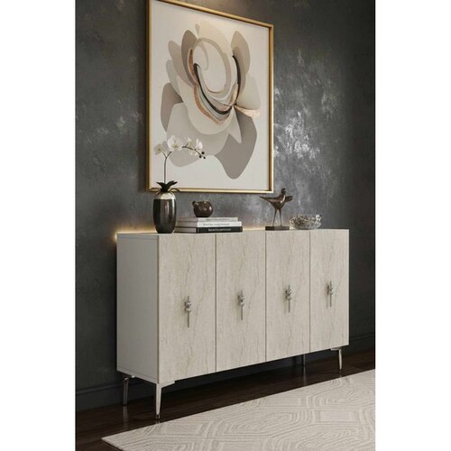 Hanah home komoda Ayshe 120, 120 cm, bela / travertin / srebrna Cene