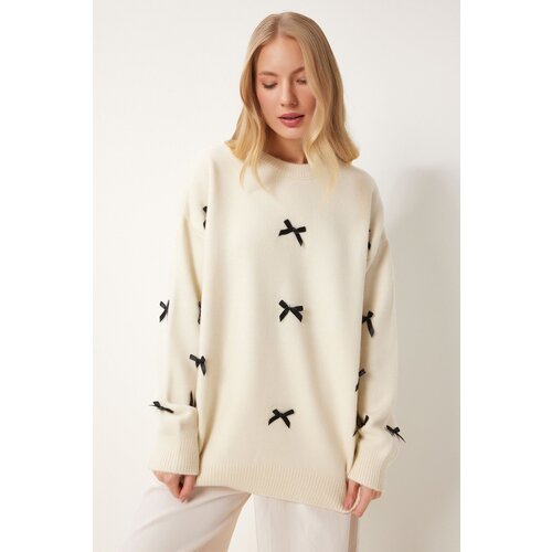 Happiness İstanbul Women's Ecru Bow Knit Sweater Slike