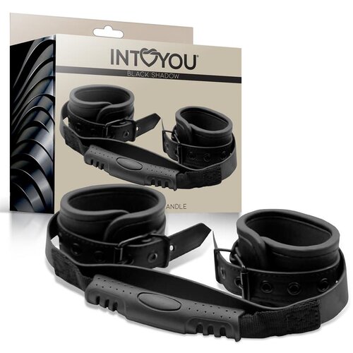 INTOYOU Black Shadow Vegan Leather Cuffs with Handle Black Cene
