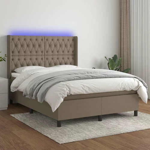  Box spring postelja z vzmetnico LED taupe 140x190 cm blago, (20899614)