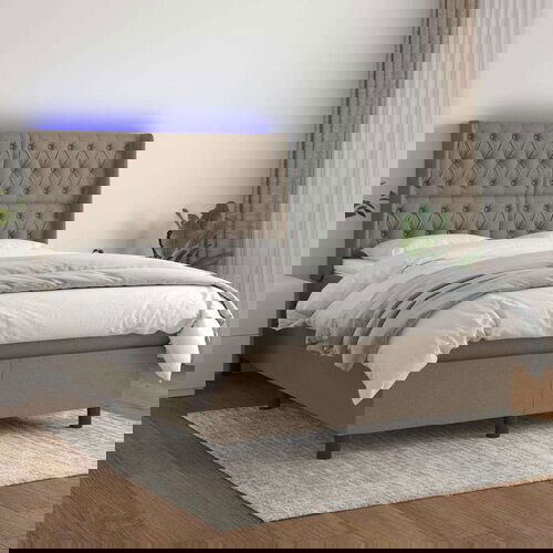  Krevet box spring s madracem LED smeđesivi 140x190 cm tkanina Slike