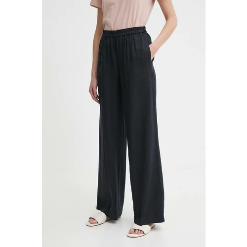 Sisley Lanene hlače boja: crna, široke, visoki struk