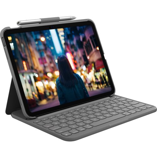 Logitech slim folio bluetooth tastatur und Schutzh&amp;uuml;lle ipad 10. generation grey qwertz de&amp;quot; Slike