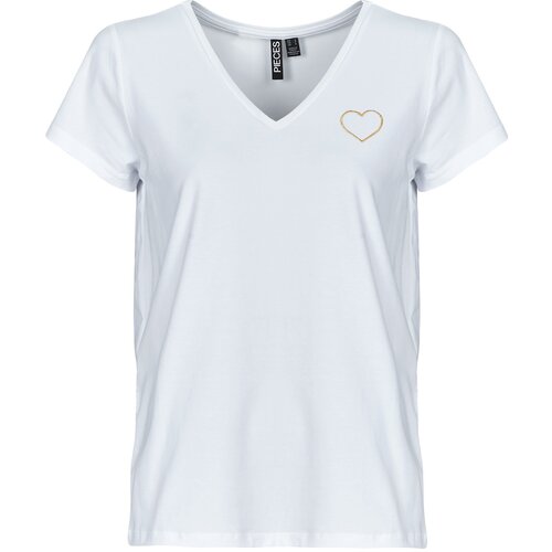 Pieces Majice s kratkimi rokavi PCNEW BILLY TEE EMB Bela Slike