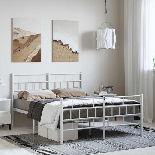  Metalni okvir kreveta uzglavlje i podnožje bijeli 150 x 200 cm Cijene