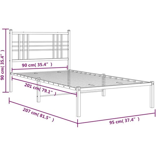 vidaXL Kovinski posteljni okvir z vzglavjem črn 90x200 cm Cene