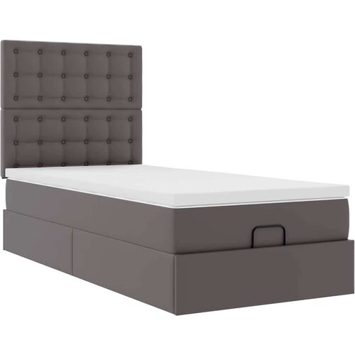 VidaXL otomanski okvir kreveta s madracem sivi 100x200cm umjetna koža Slike