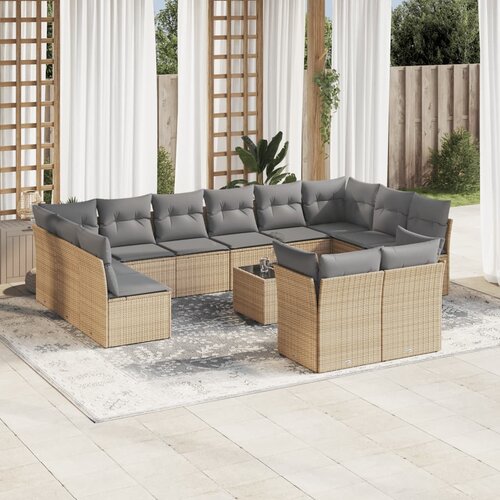 VidaXL 13-dijelni set vrtnih sofa s jastucima poliratan Bež Slike
